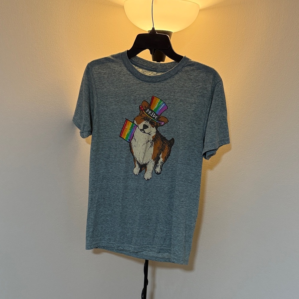 Gray T-Shirt with Pride Dog Graphic